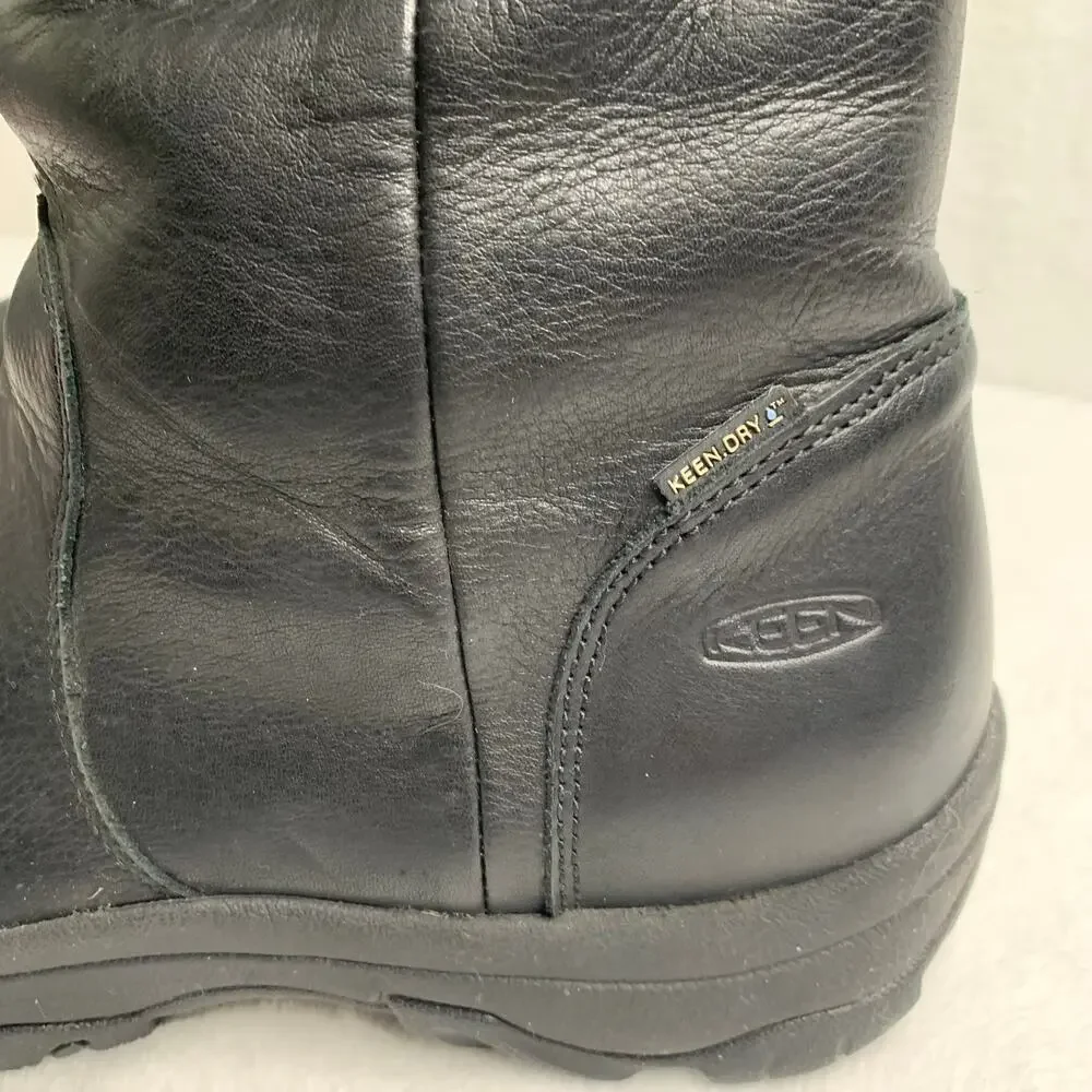 KEEN Silverton Womens 9.5 Black Waterproof Leather Upper Zip Up Boots Winter